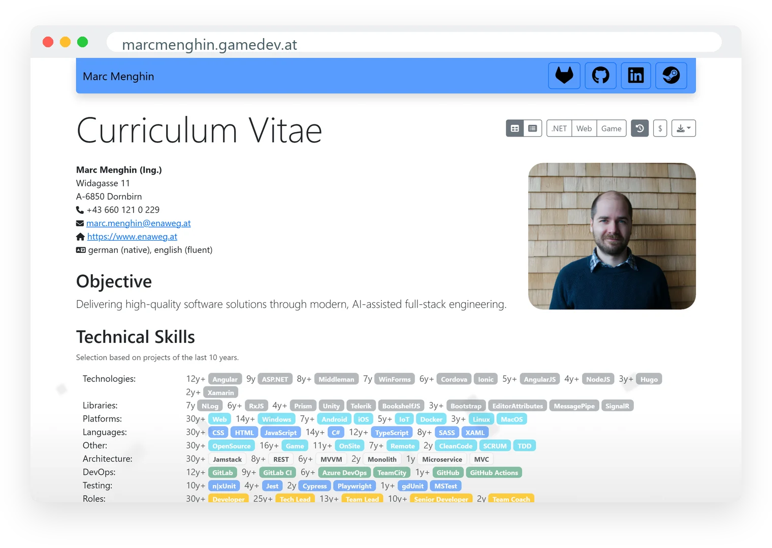 Preview of Marc's interactive CV